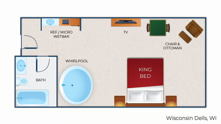 The floor plan for the Junior Whirlpool Suite